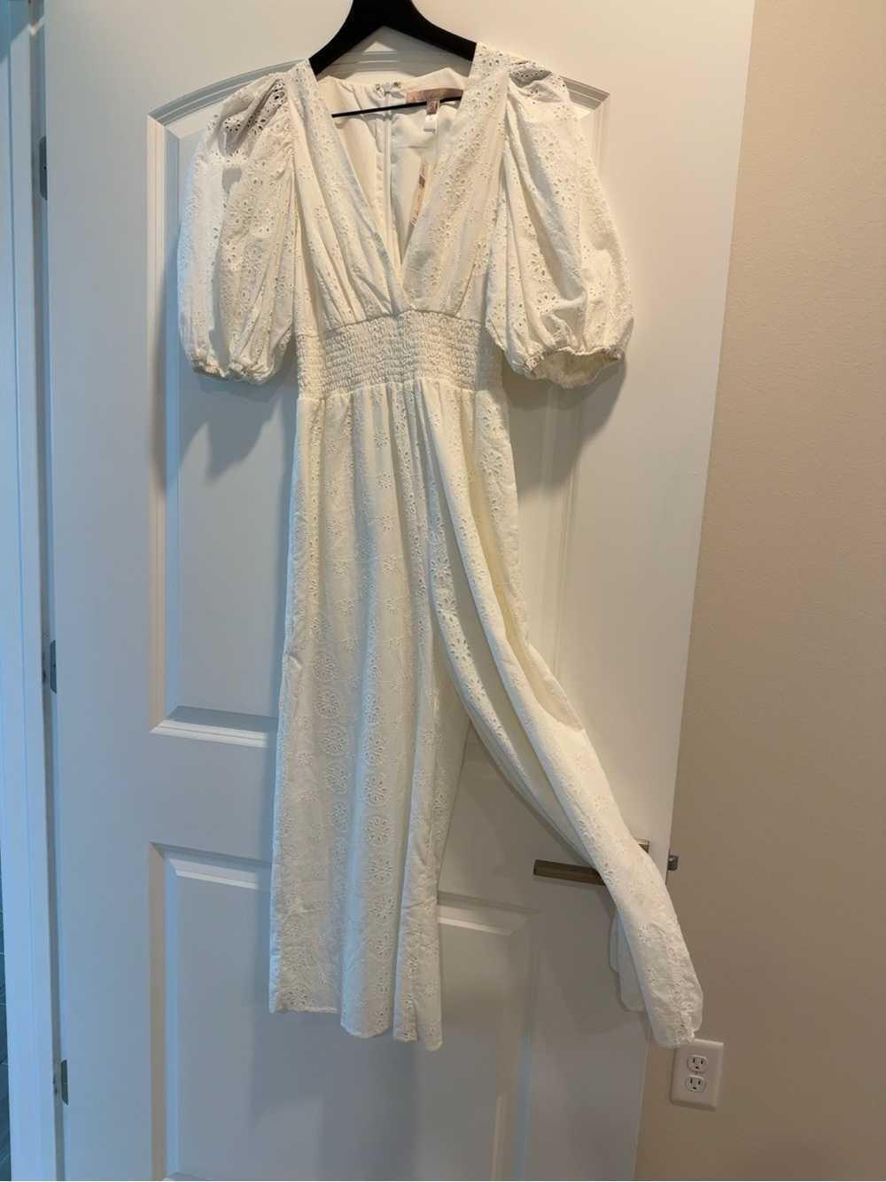 Anthropologie Cream Eyelet Puff-Sleeve Maxi Dress